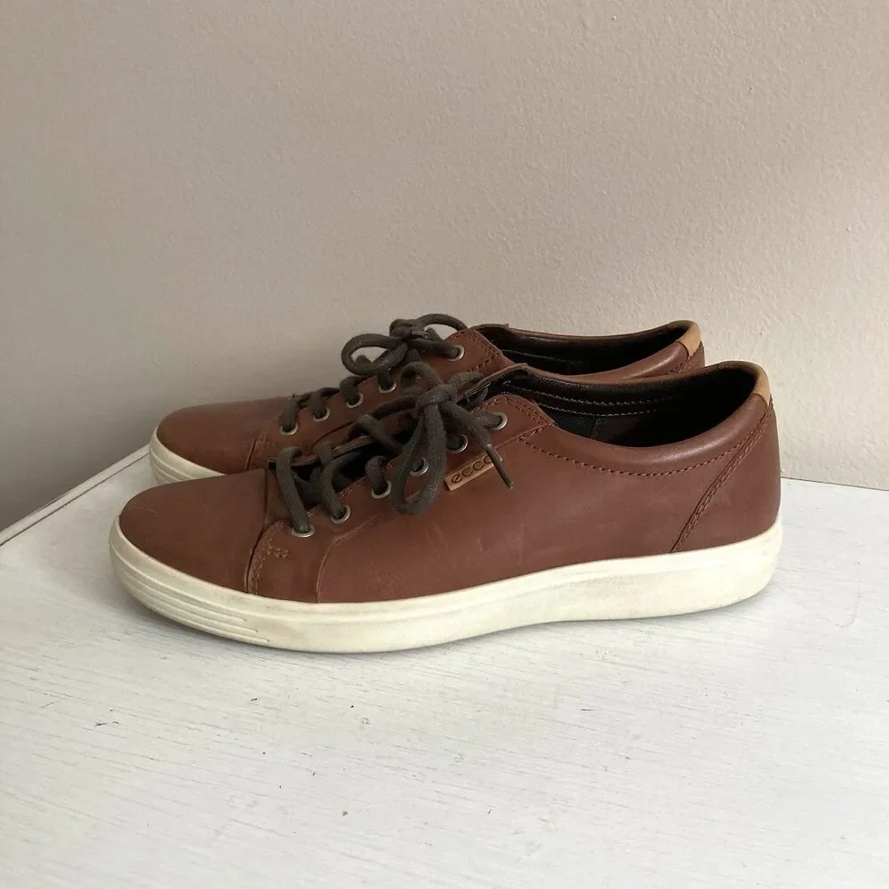 ECCO Soft  7 Shoes Mens 42 / 8.5 Brown Leather Comfort Lace Up Casual Sneakers